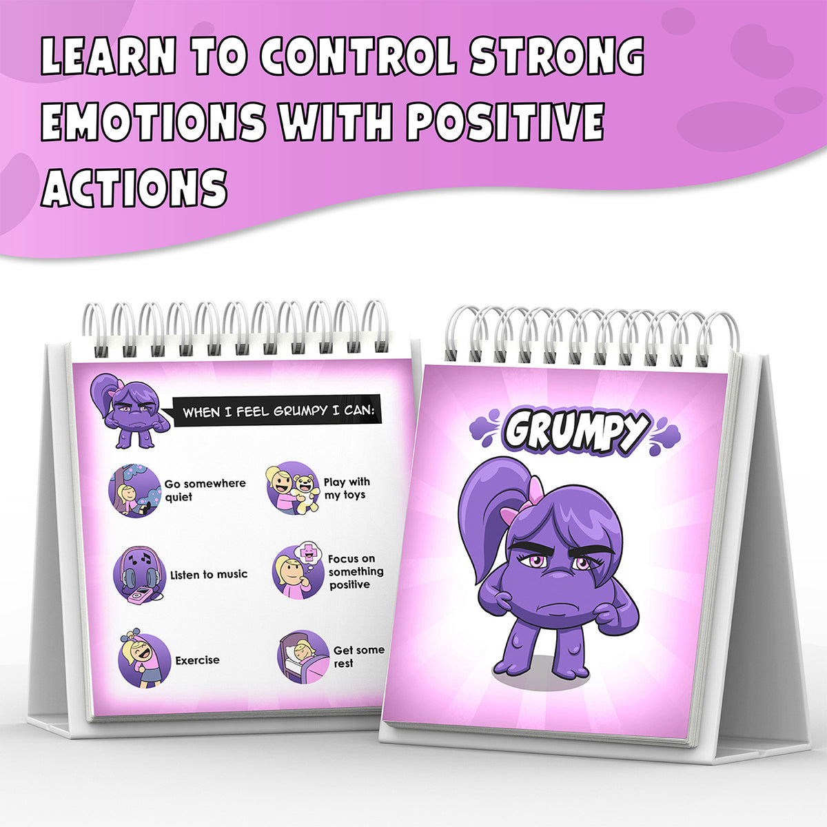 A flipbook page for feeling grumpy, with six things a child can do about it.