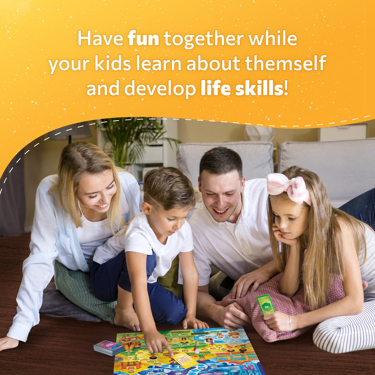 A family playing CBTime together on the floor.
