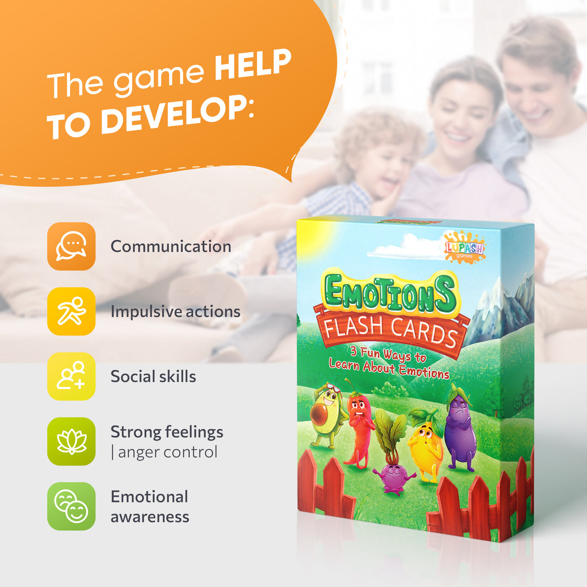 What the game helps develop: communication, social skills and emotional awareness.