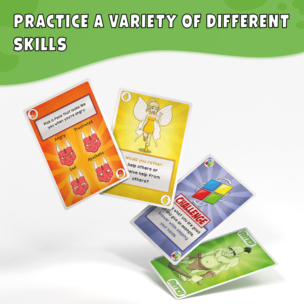 Together Land cards fanned out, showing challenge and question cards.