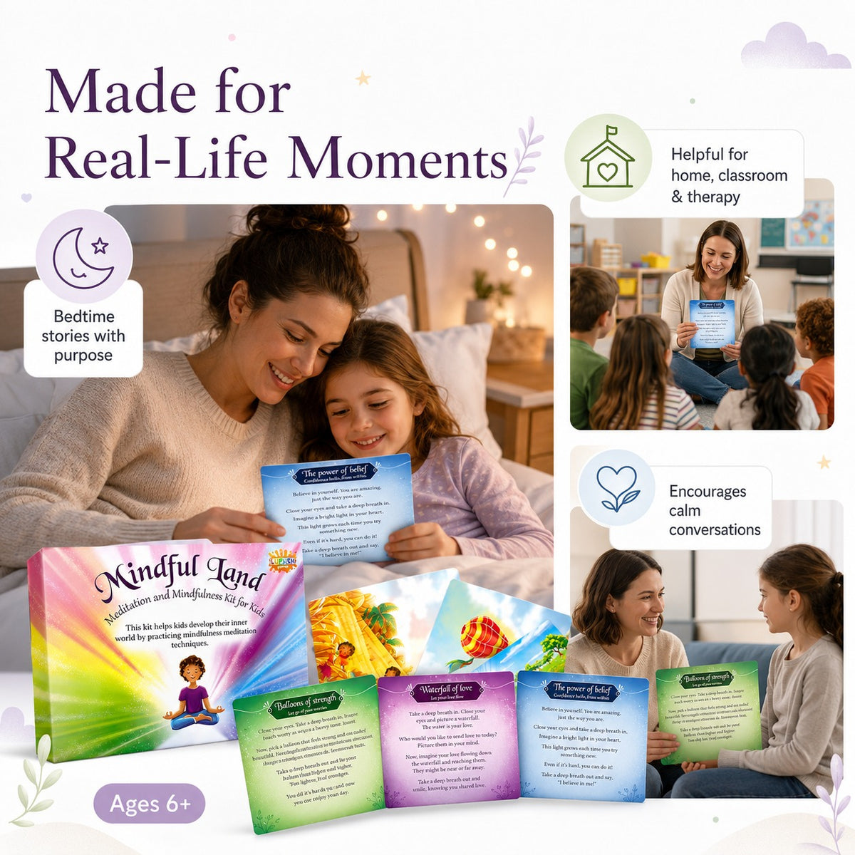 Mindful Land used at bedtime and in quiet moments at home.