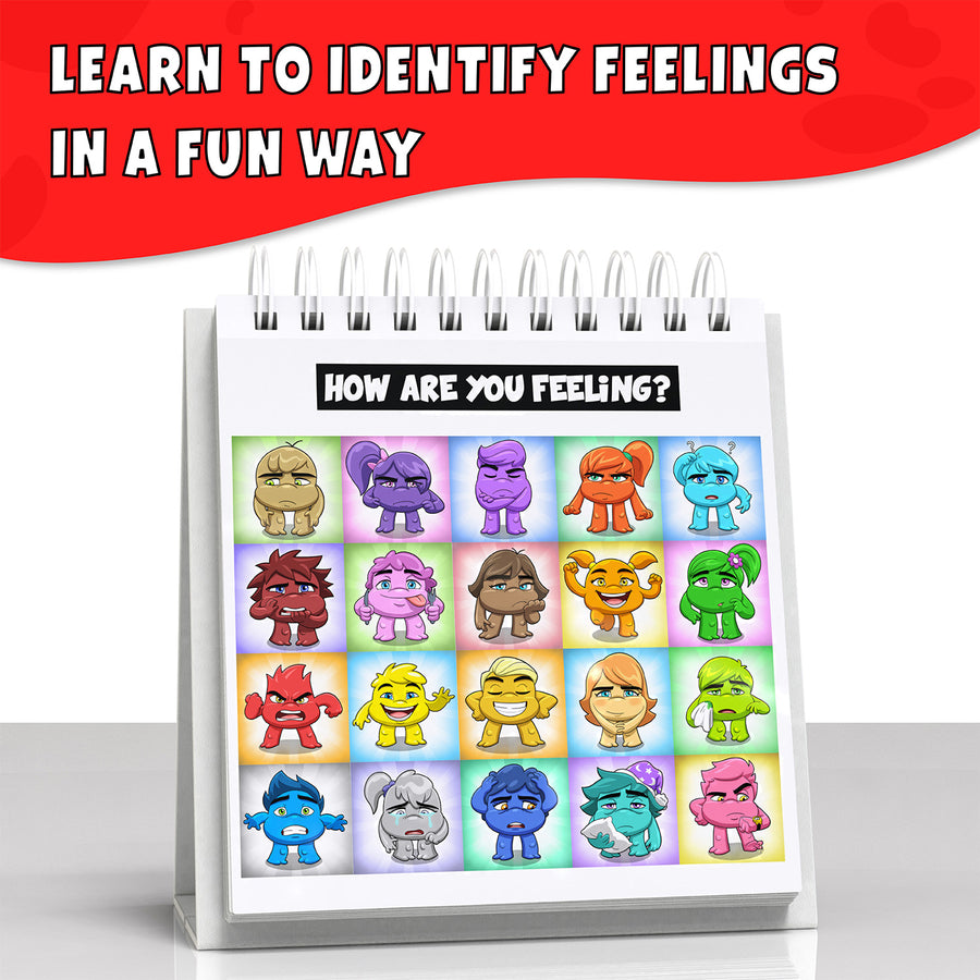 The Monsters flipbook feelings index, showing all 20 emotions as monster characters.