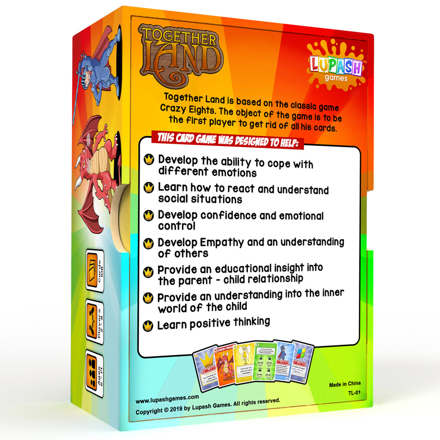 Back of the Together Land box, listing the skills the game helps children practise.